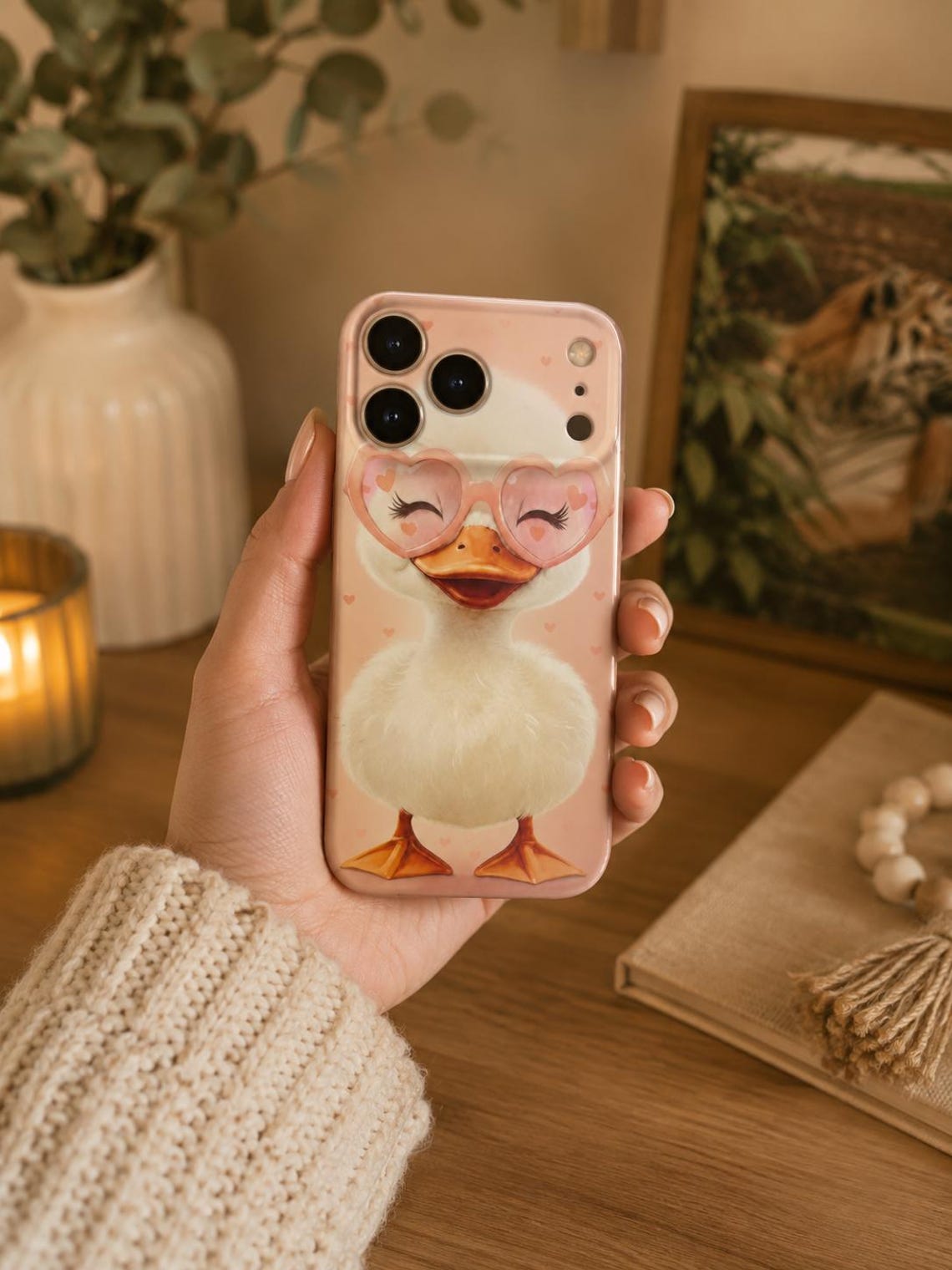 Cute Duck Phone Case with Heart Sunglasses