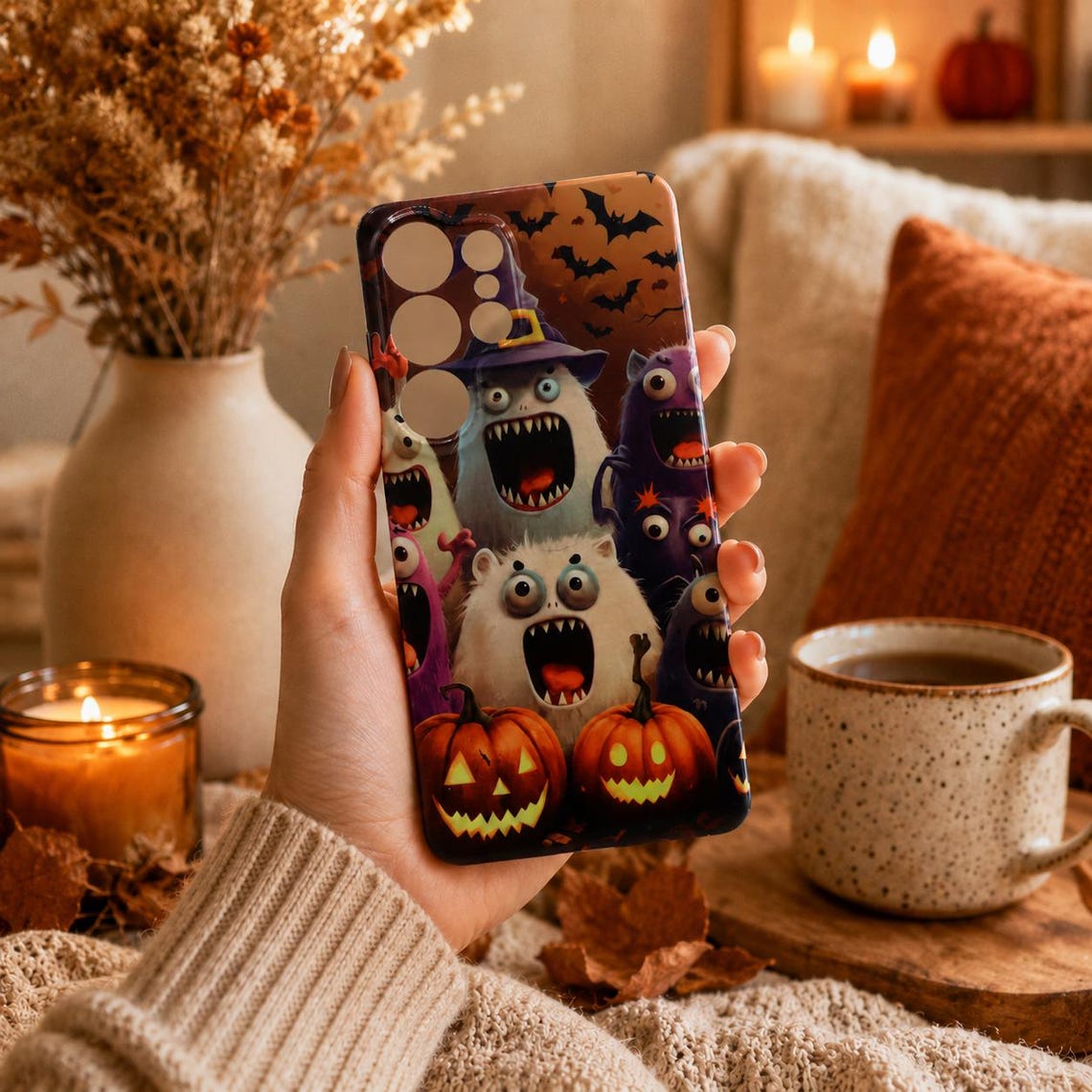Cute Halloween Monster Phone Case with Pumpkins
