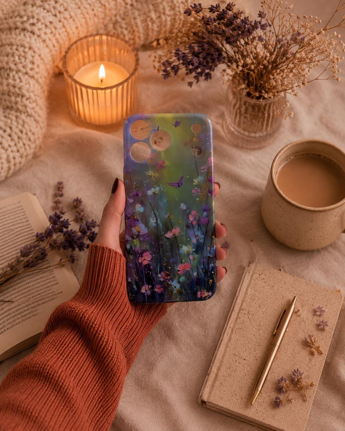 Painted Wildflower Phone Case with Butterfly