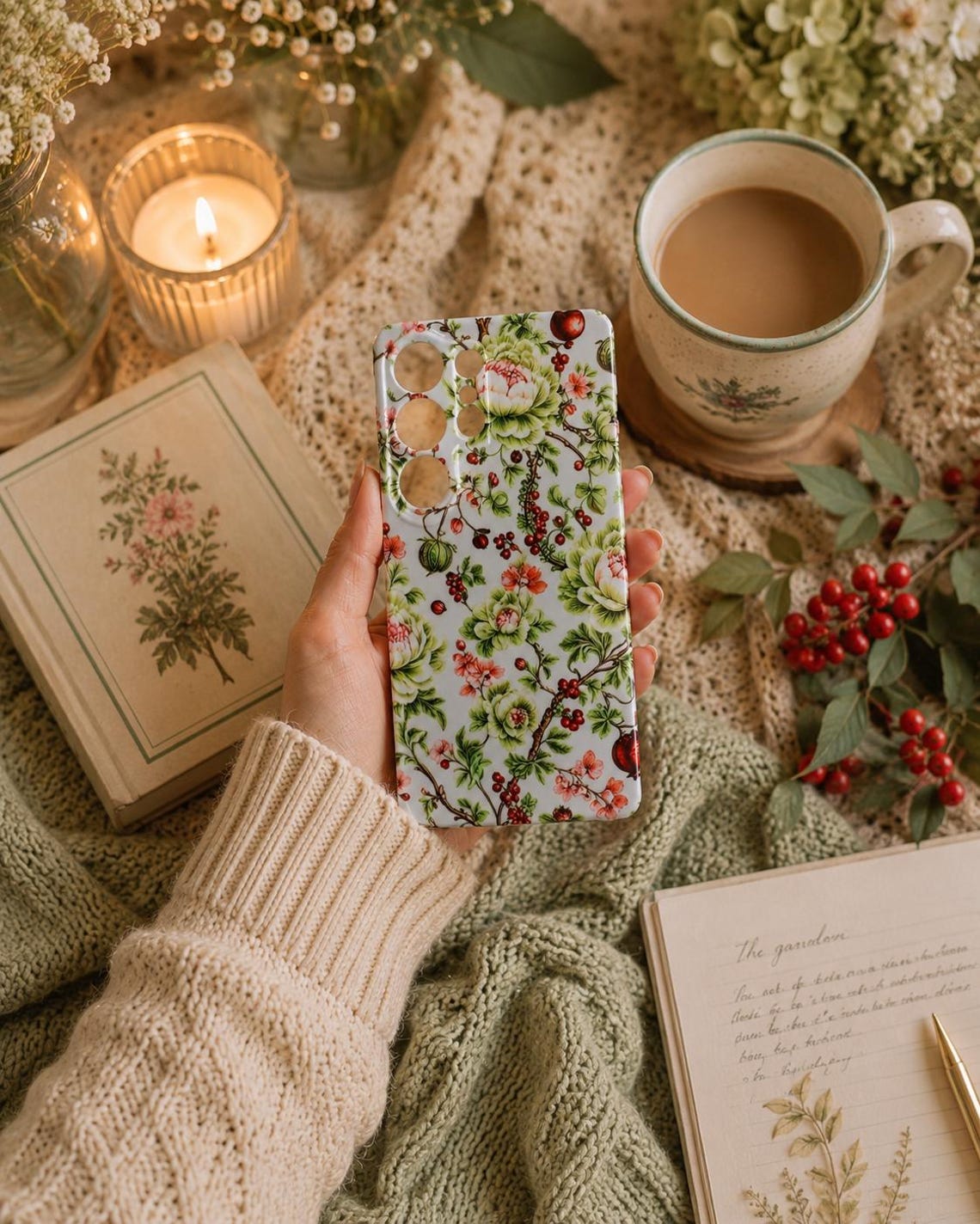 Vintage Floral Phone Case with Peonies and Berries